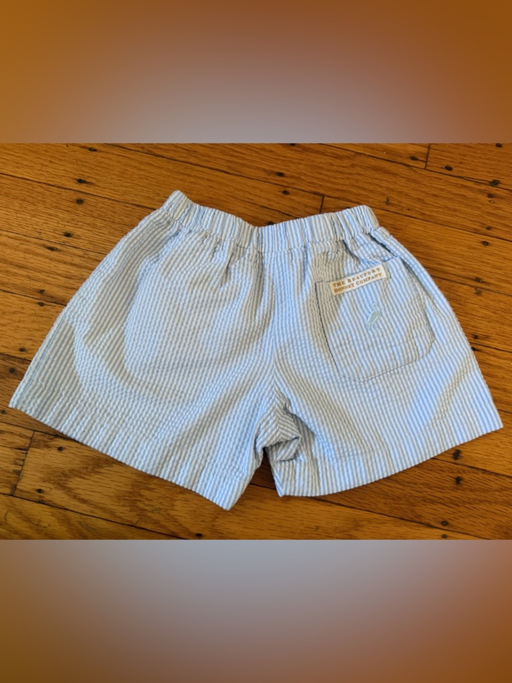The Beaufort Bonnet Company Blue and White Sheffield Seersucker Toddler Shorts - Picture 2 of 5